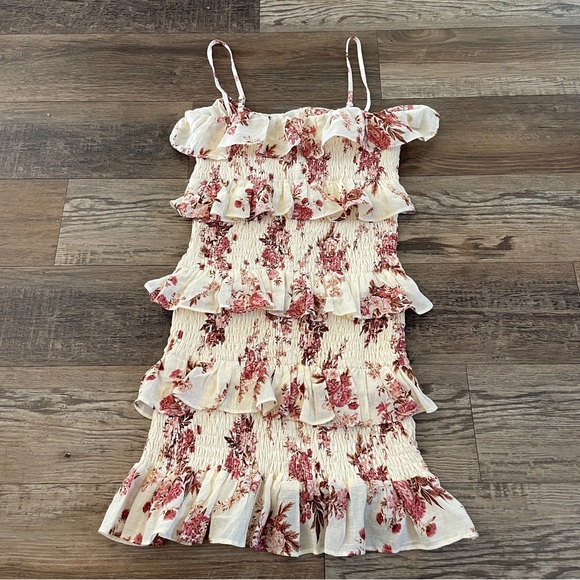 Olivaceous smocked floral garden prarie ruffle dress M - Picture 2 of 7